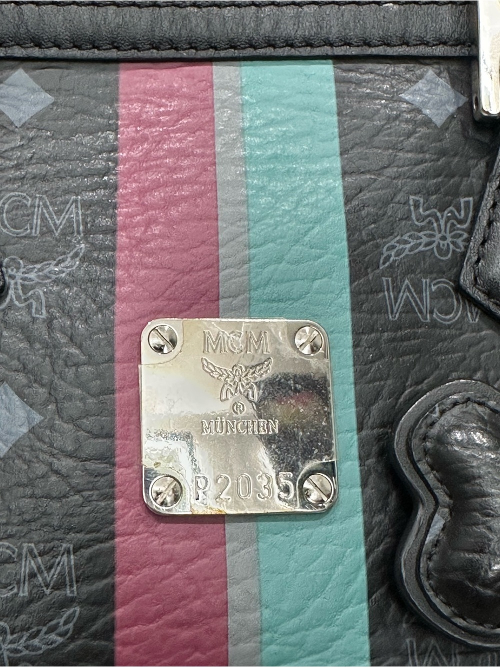 MCM Pet Collection Black Visetos Boston Bag Dog Bone Charm Satchel - Picture 5 of 16